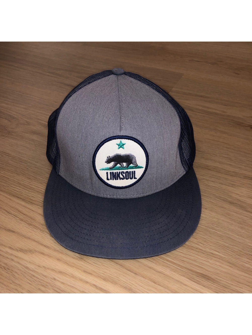 LINKSOUL GOLF ADJUSTABLE SNAPBACK MESH TRUCKER HAT CAP CALIFORNIA BEAR GRAY BLUE